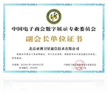 中国电子商会数字展示专业委员会副会长单位证书